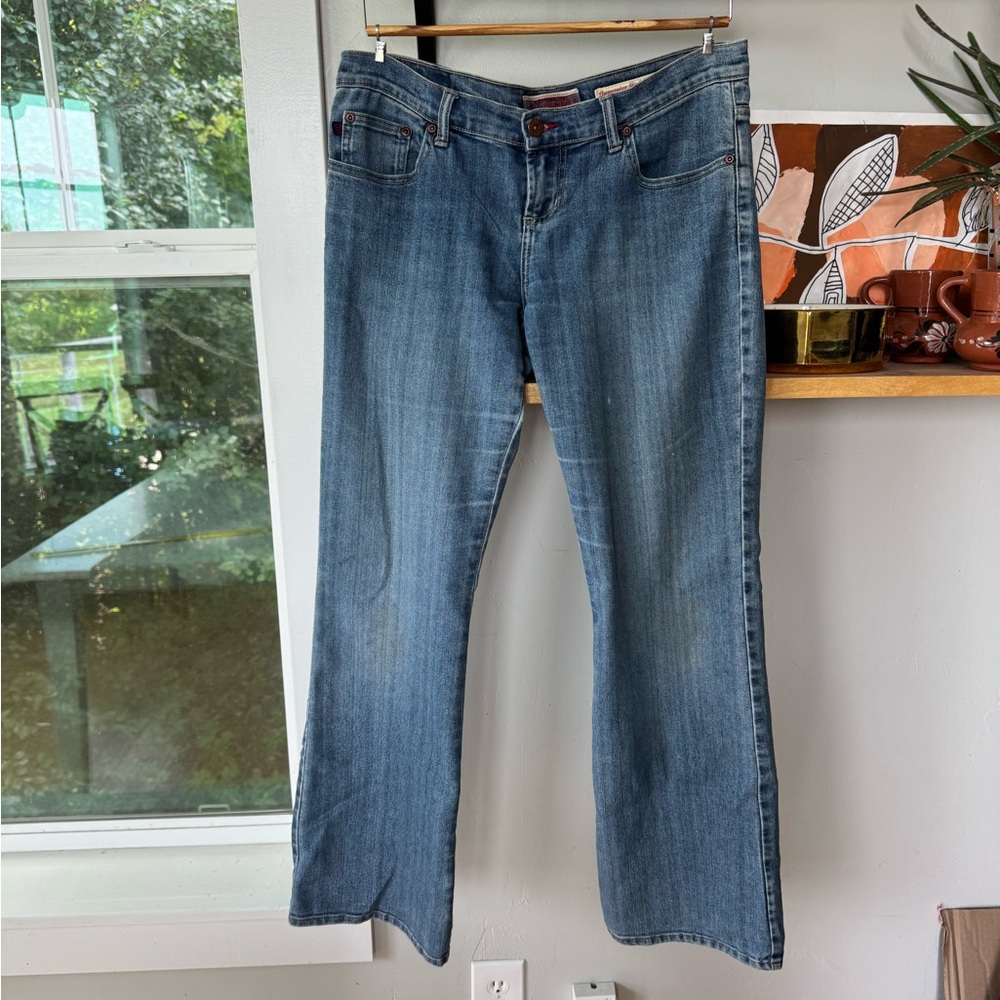 Vintage 90s Z. Cavaricci Super Low Rise Dark Denim Flare Leg Jeans Size 9